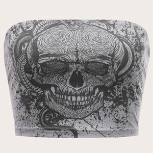 5 for $15 🦋 SHEIN | Skull Print Tube Top in Grey/Black
